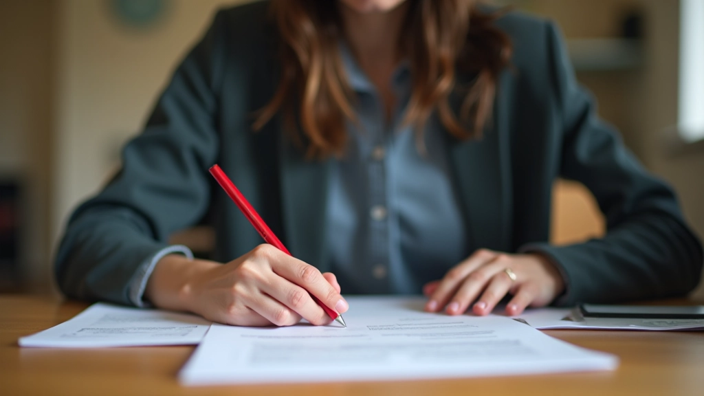 Personne étudiant des documents URSSAF avec des notes et des corrections